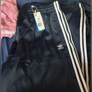 Adidas Dark Blue Track Pants with White Stripes